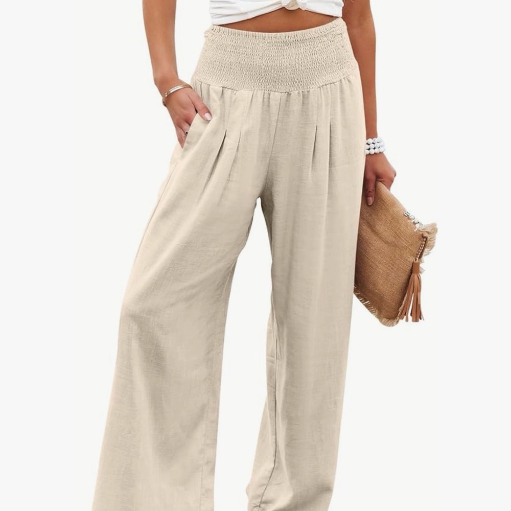 Pandora Cream linen blend wide leg pants with pockets